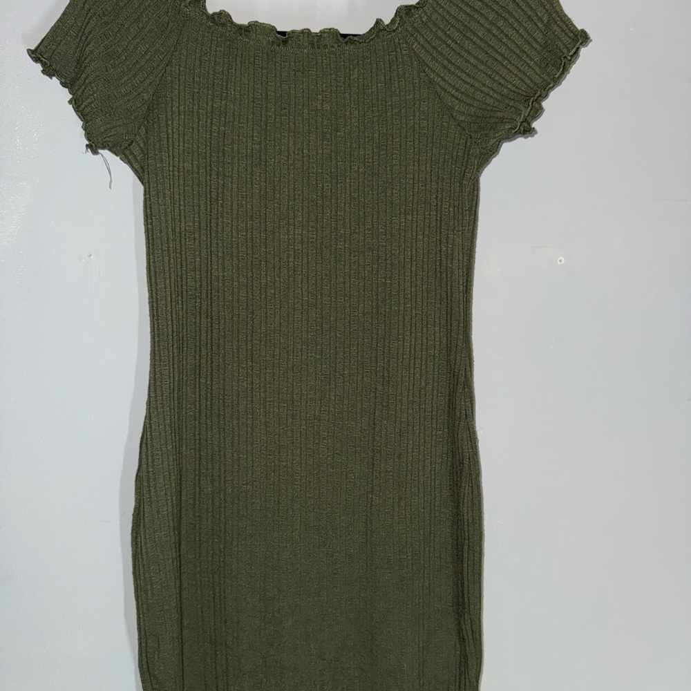 No Boundaries Olive Green Ribbed Dress